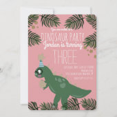 恐竜クール誕生日パーティーガールグリッター紙吹雪 招待状 (正面)
