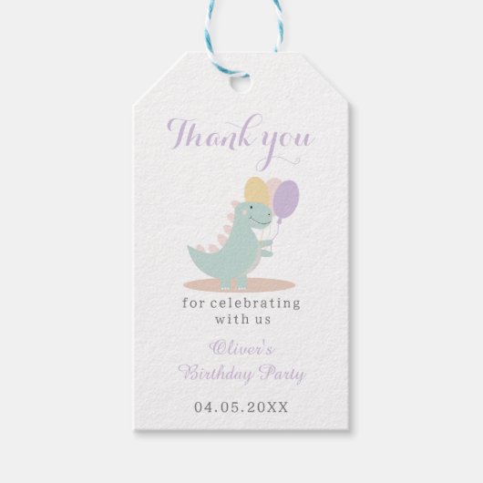 恐竜グリーングレーファースト誕生日ありがとう ギフトタグ (正面)