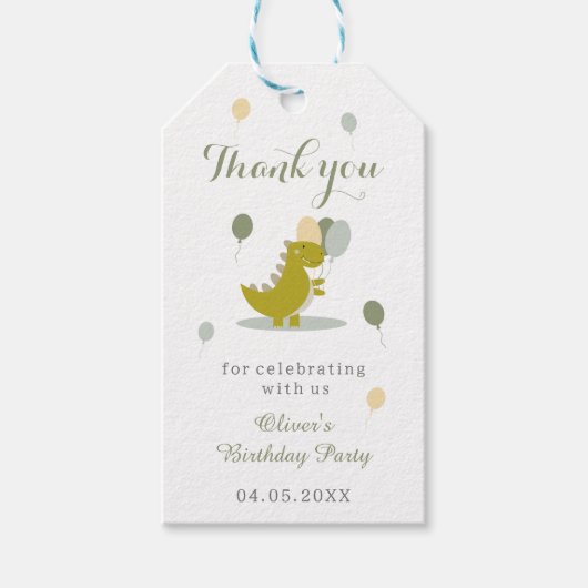 恐竜グリーングレーファースト誕生日ありがとう ギフトタグ (正面)