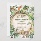 恐竜グリーン ディノマイト誕生日パーティー 招待状 (正面)