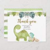 恐竜グリーン 花柄 サンクスカード サンキューカード (正面/裏面)