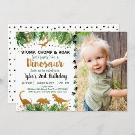 恐竜グリーン&金ゴールドサファリ誕生日 招待状