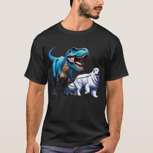 恐竜グレートピレネー犬 散歩好きな犬好きのための面白いデザイン Tシャツ (正面)