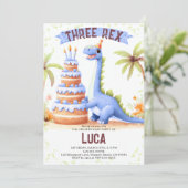 恐竜ケーキ3レックス水彩少年誕生日 招待状 (スタンド正面)