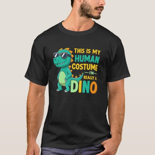 恐竜コスプレの人へ - 人間の格好してるけど本当は恐竜です Tシャツ (正面)
