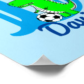 恐竜サッカー描画保育園アート オーダーメイド名前 ポスター (角)