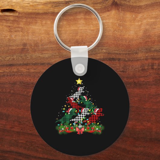 恐竜サンタハットクリスマスツリーバッファロープレイド キーホルダー (正面)