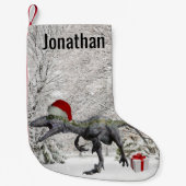 恐竜サンタラプターヴェロキラプター名 スモールクリスマスストッキング (正面)