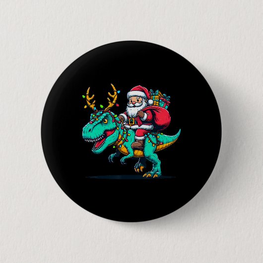恐竜サンタ乗りTレックスクリスマスシカ子供服ボーイズ 缶バッジ (正面)