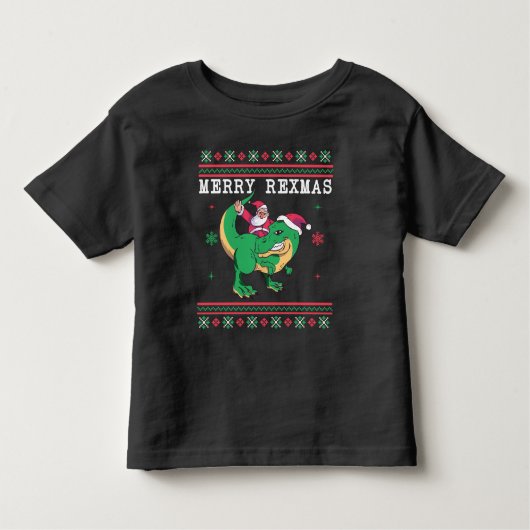 恐竜サンタTレックス醜いクリスマスセーター トドラーTシャツ (正面)
