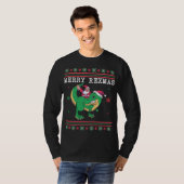 恐竜サンタTレックス醜いクリスマスセーター Tシャツ (正面フル)