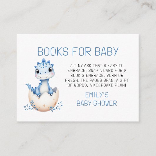 恐竜シャワー用の青い男の赤ちゃんの本 エンクロージャーカード (正面)