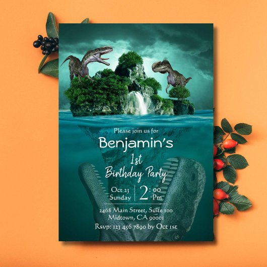 恐竜シンプルをテーマモダンにした誕生日 招待状