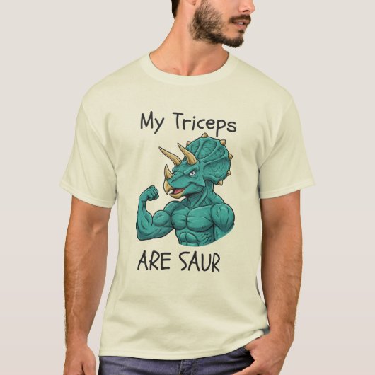 恐竜ジムトレーニング 恐竜のボディビル Tシャツ (正面)