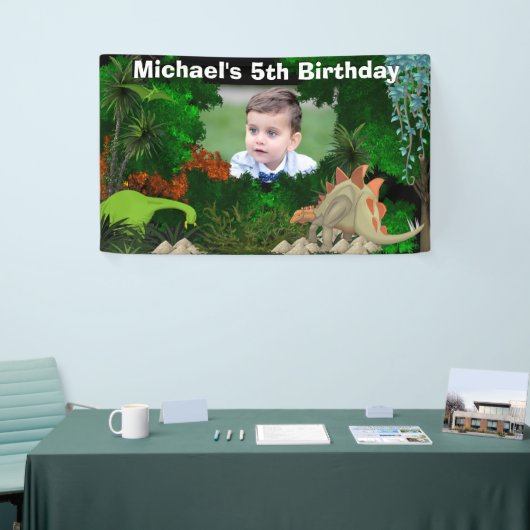 恐竜ジャングルの森DIYフォトボーイズ誕生日 横断幕 (トレードショー)