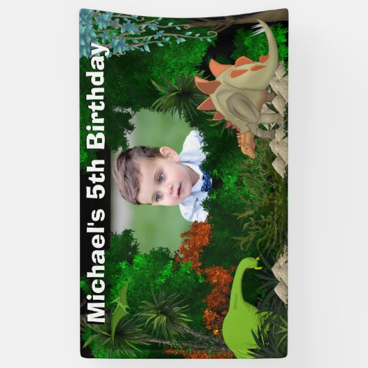 恐竜ジャングルの森DIYフォトボーイズ誕生日 横断幕 (縦)