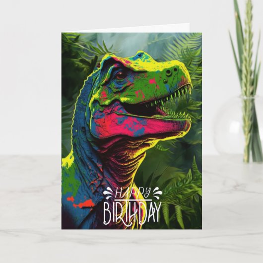 恐竜ジャングルハッピーバースデー子供かわいいカード カード (正面)