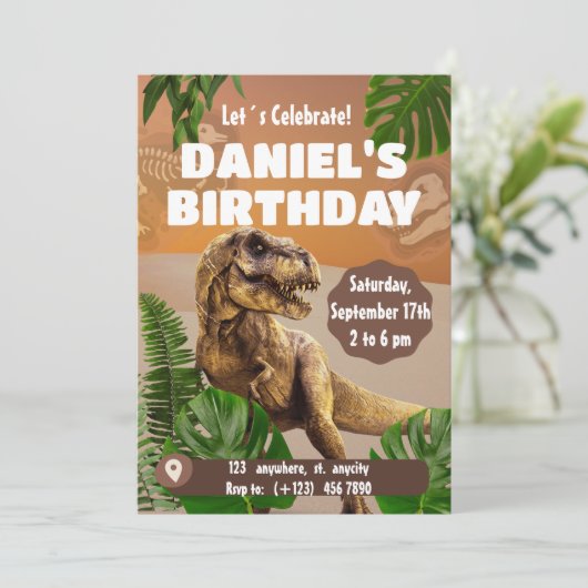 恐竜ジャングル子供の誕生日パーティーギフト 招待状 (スタンド正面)