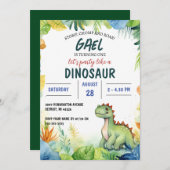 恐竜ジャングル子供の誕生日パーティー 招待状 (正面/裏面)