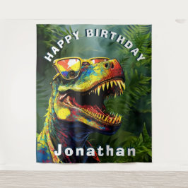 恐竜ジャングル子供の誕生日背景 タペストリー