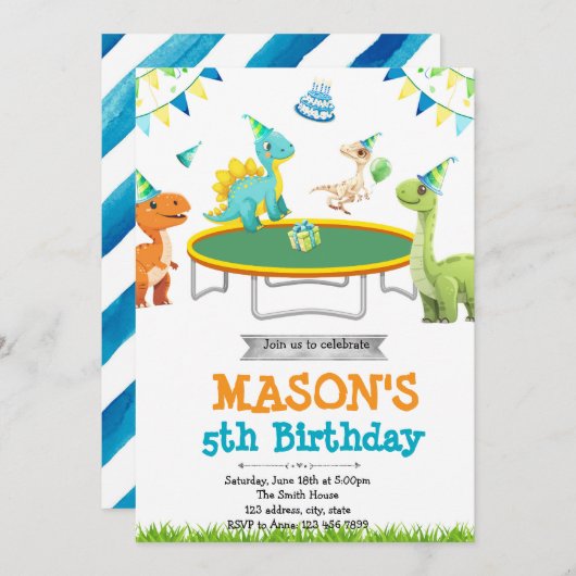 恐竜ジャンプパーティの招待状 招待状 (正面/裏面)