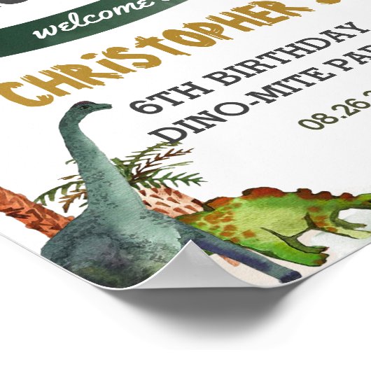 恐竜ジュラクールシック男の子の誕生日パーティーへようこそ ポスター (角)