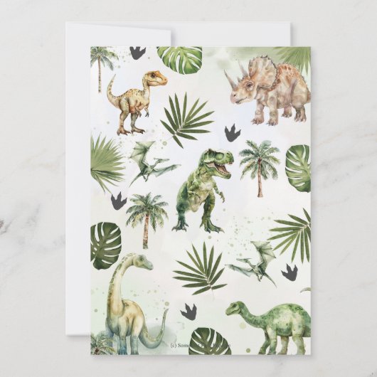恐竜ジュラクールシック緑ロアルソーム誕生日 招待状 (裏面)