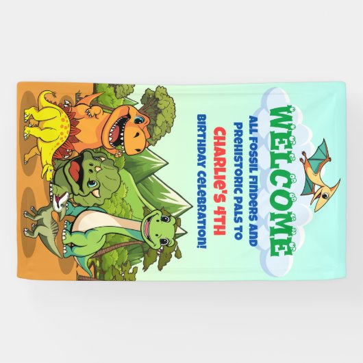 恐竜ジュラシック先史時代のかわいい漫画へようこそ 横断幕 (横)