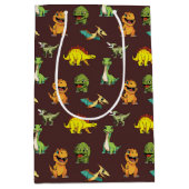 恐竜ジュラシック先史時代のかわいい漫画パターン ミディアムペーパーバッグ (正面)