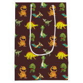 恐竜ジュラシック先史時代のかわいい漫画パターン ミディアムペーパーバッグ (裏面)