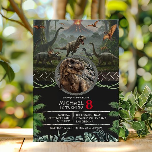 恐竜ジュラシック誕生日パーティストンプチョンプロア 招待状