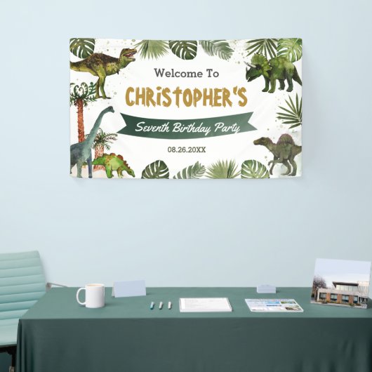 恐竜ジュラシック誕生日パーティーウェルカムバックドロップ 横断幕 (トレードショー)
