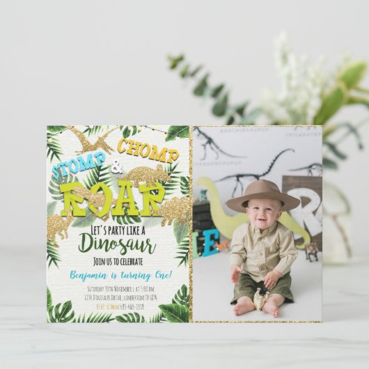 恐竜ジュラシック誕生日招待状と写真 招待状 (スタンド正面)