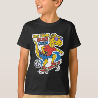 恐竜スケートボードのカートゥーン キッズタウンスケートクルー Tシャツ