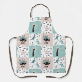 恐竜スタイリッシュブロックパターンと名前をカスタムするAp エプロン (正面)