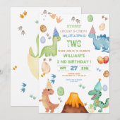 恐竜スタンプ・チョンプ・ロアー 誕生日パーティーの少年 招待状 (正面/裏面)