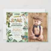 恐竜スタンプ・チョンプ・ロア 1歳誕生日パーティーの写真 招待状 (正面)