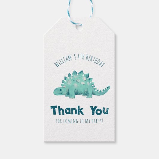 恐竜ステゴサウルスありがとう男の子の誕生日パーティー ギフトタグ (正面)