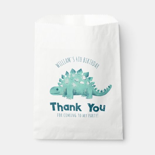 恐竜ステゴサウルスありがとう男の子の誕生日パーティー フェイバーバッグ (正面)