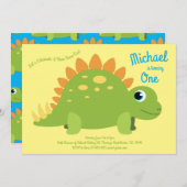 恐竜ステゴサウルスキッズ1st誕生日ディノパーティー 招待状 (正面/裏面)