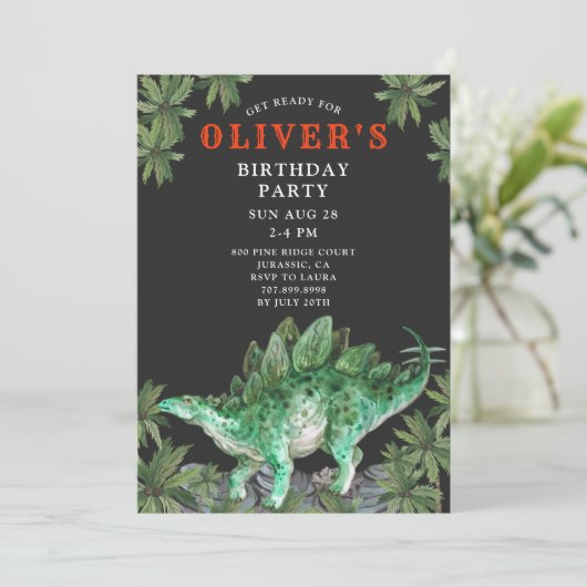 恐竜ステゴサウルスキッド誕生日招待状 招待状 (スタンド正面)