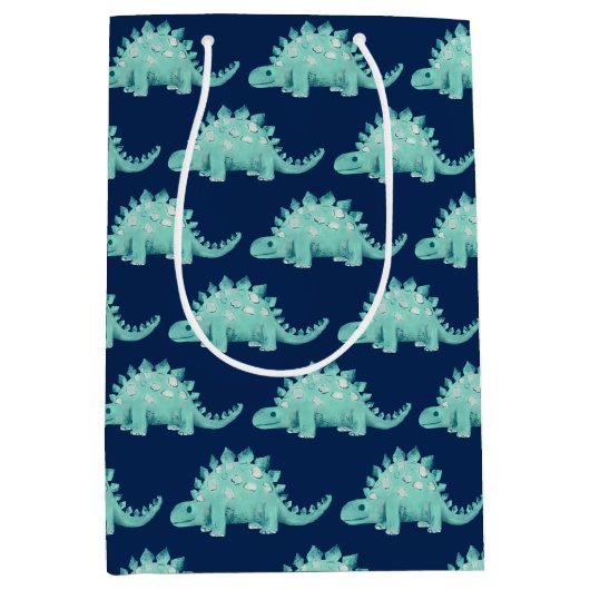 恐竜ステゴサウルス子供の誕生日 ミディアムペーパーバッグ (正面)