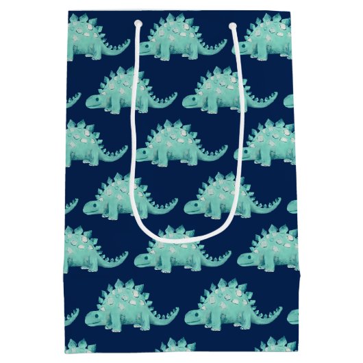 恐竜ステゴサウルス子供の誕生日 ミディアムペーパーバッグ (裏面)