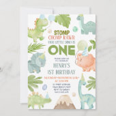 恐竜ストンプチョンプラー男の子ディノ1歳の誕生日 招待状 (正面)