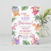 恐竜ストンプチョンプラー第1誕生日ガールパーティー 招待状 (スタンド正面)