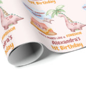 恐竜ストンプチョンプラー第1誕生日パーティー少女 ラッピングペーパー (ロールコーナー)