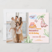 恐竜ストンプチョンプラー第1誕生日パーティー少女 招待状 (正面)