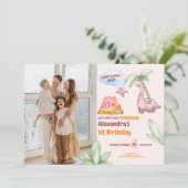 恐竜ストンプチョンプラー第1誕生日パーティー少女 招待状 (スタンド正面)