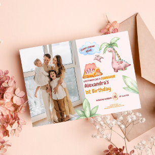 恐竜ストンプチョンプラー第1誕生日パーティー少女 招待状