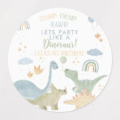 恐竜ストンプチョンプラー第1誕生日パーティー少年 ラベル (デザイン2)